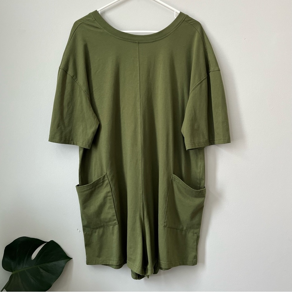 Olive Green Short Sleeve Oversized Romper